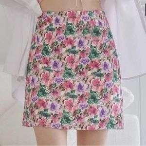 High Waist Watercolour Floral Miniskirt, sz M